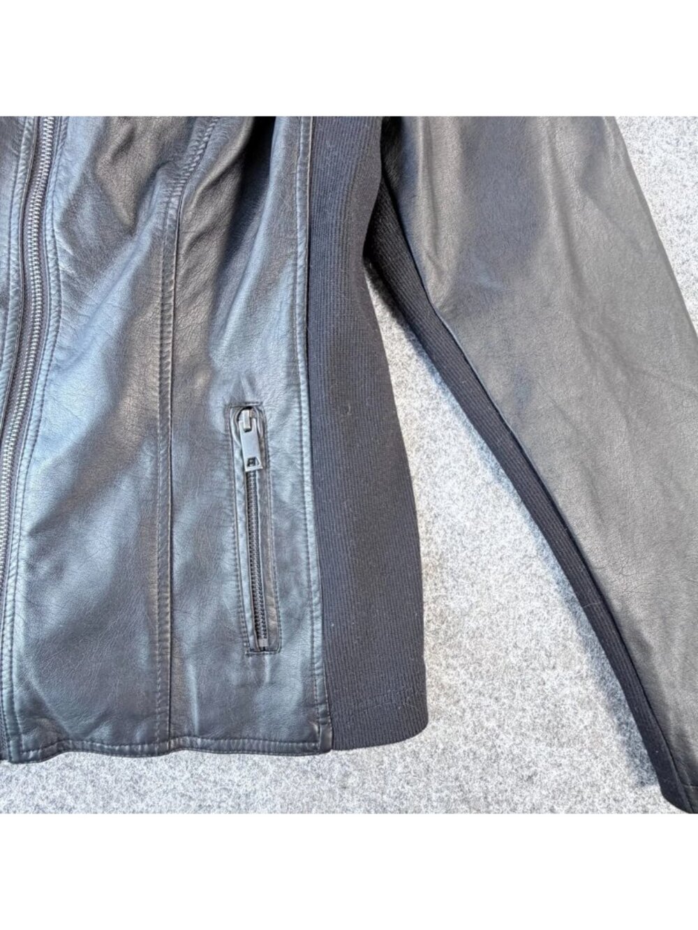 Maurices Faux Leather Full-Zip Moto Jacket Womens L Black Rib Knit Side Panels - Picture 5 of 16